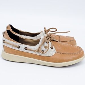 Sperry Top-Sider Womens STS81857 Tan Leather Canvas Boat Shoes 9.5